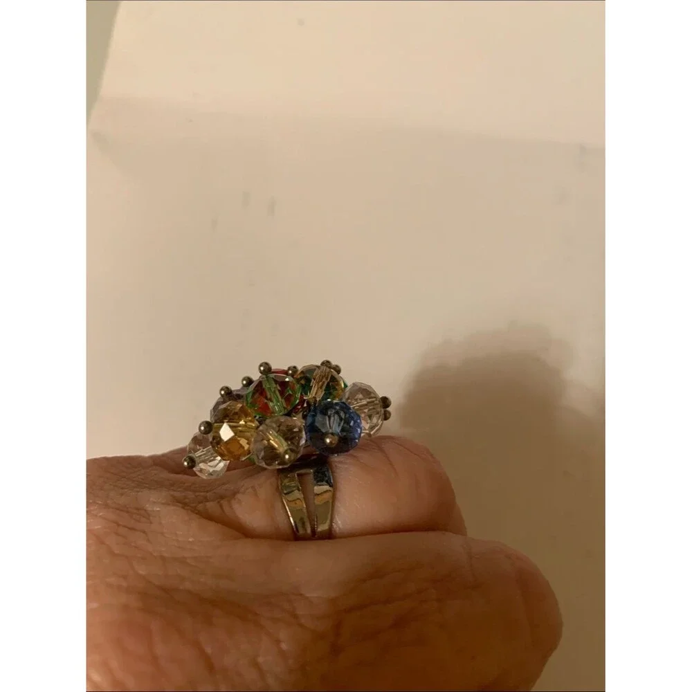 Multicolor Crystal Cluster Statement Ring - Women Jewelry Vintage